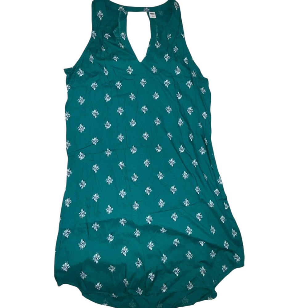 Old Navy Teal Blue & White Floral Sleeveless Women's Dress Size Large